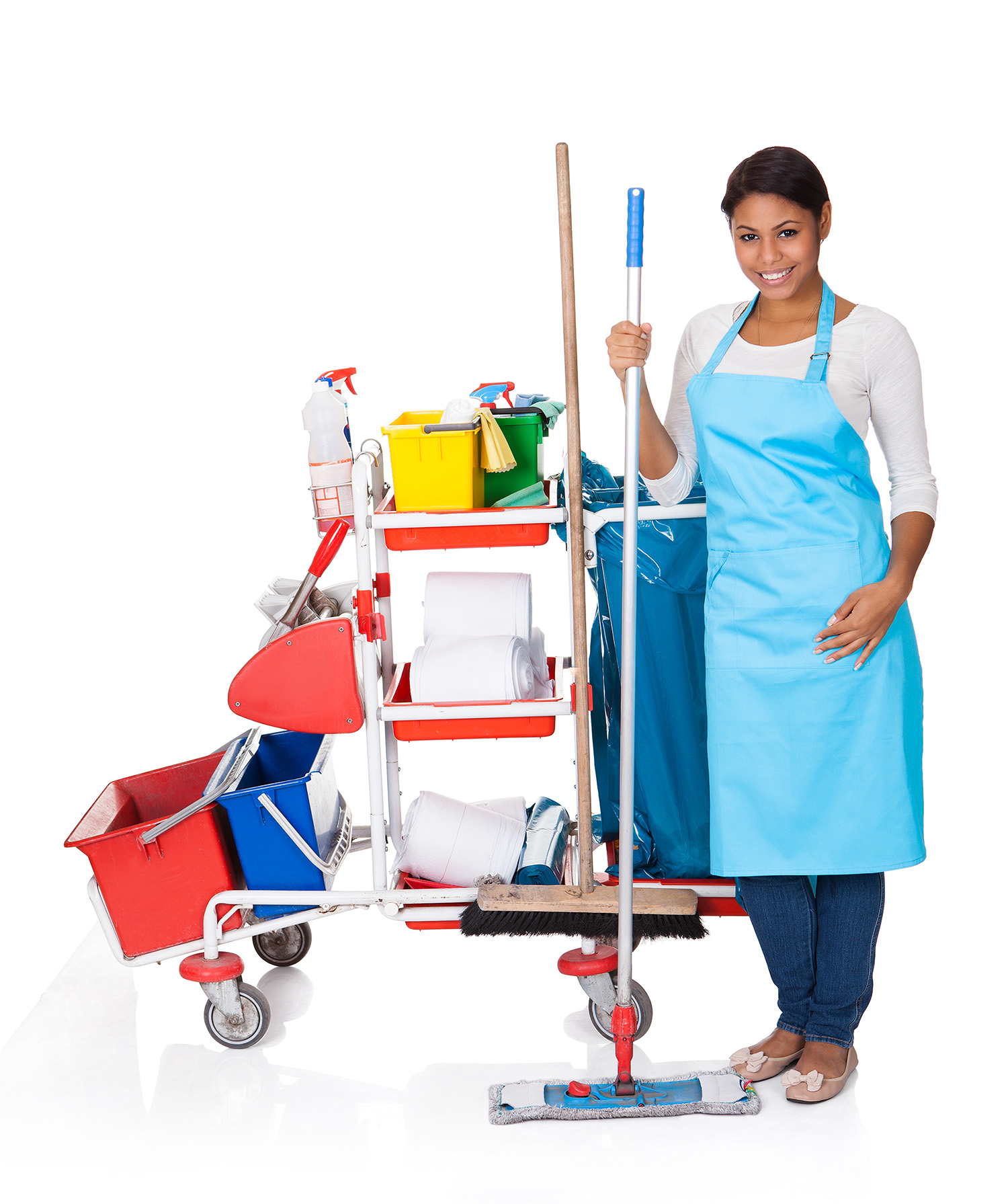Female Cleaner With Cleaning Equipment