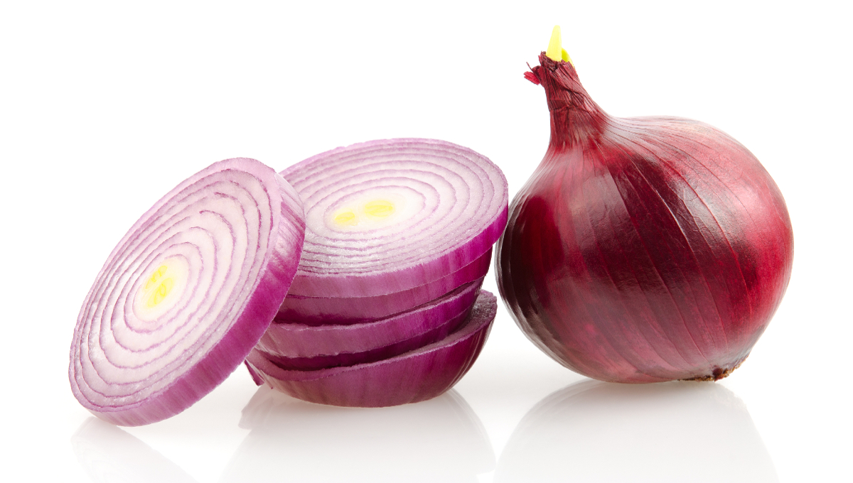 Red Onion And Slices Isolated On White Background